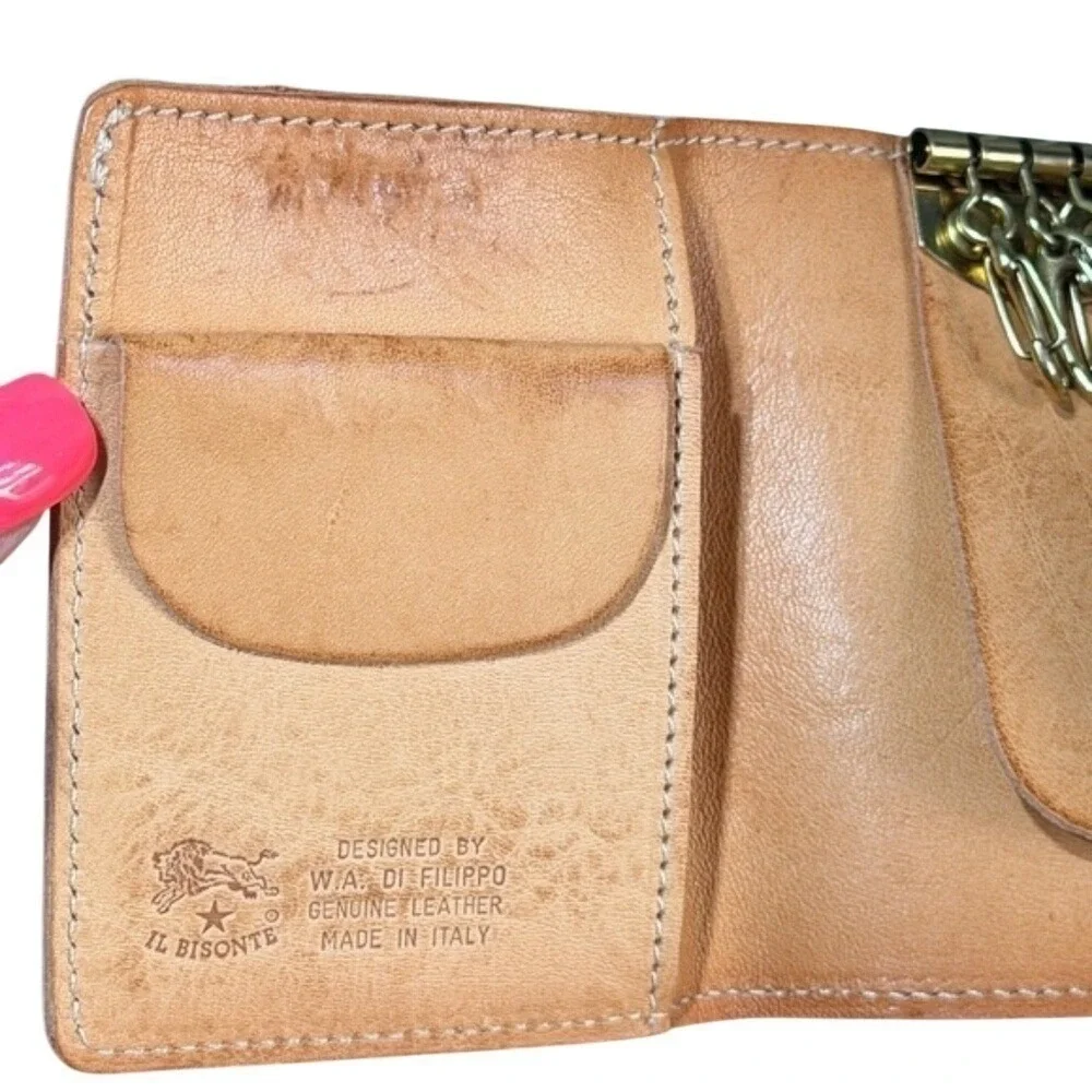 Il Bisonte Tan Leather 4-Hook Key Case Wallet W.A. Di Filippo Made in Italy